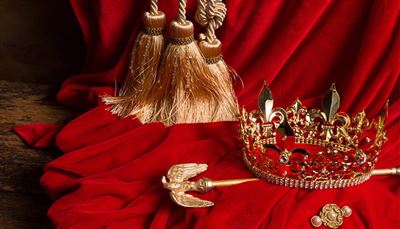 couronne, gland, sceptre, perle, velours, broche, aigle, apparat, pli