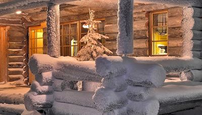 invierno, ventana, tronco, nieve, cabaña, madero, abeto, marco, casa