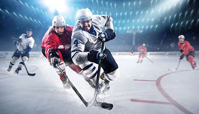 šport, hokejista, rukavice, korčule, hokejka, štyri, klzisko, puk, helma, hokej, ľad