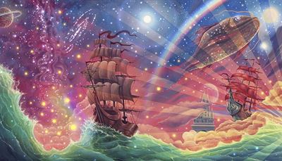 regnbue, galakse, sejlbåd, stråle, slot, halo, planet, bølge, malle