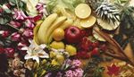 lilie, okvetnilistky, vetvicka, skorice, jahody, ananas, jablko, maliny, banan, citron, ruze