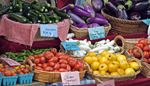 tvattklamma, matlada, tomat, marknad, korg, gronsaker, aubergin, zucchini, pris