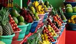 pomidoras, mangostanas, pasifloros, turgus, ananasas, mangas, vaisiai, bananas, kokosas
