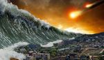 apokalypse, asteroide, tsunami, bygning, odelaeggelse, skum, bolge, by
