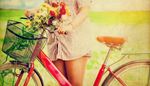 sella, calzamaglia, crisantemi, ragazza, campanello, rivetto, cesto, camicia, bouquet, bicicletta, freno, raggi