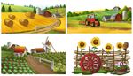 paisaje, zonarural, granero, silodetorre, girasol, tractor, granja, pajar, molino, arado, campo