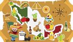 kaktus, kompassiruusu, meksikolainen, tienviitta, avokado, nacho, taco, temppeli, maissi, meksiko, kissa, lippu