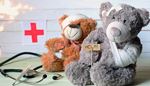 bandage, bandaid, teddybear, thermometer, stethoscope, fracture, cross, bow, help, gray