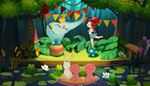 elephant, spectators, circus, crown, waterlily, rabbit, jungle, frog, ball, reed