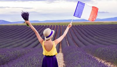 freedom, horizon, lavender, flag, field, lady, purple, bouquet, hat