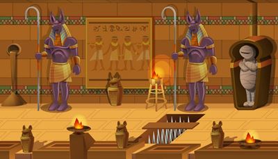 anup, mumie, hieroglyfy, berla, sarkofág, kanopa, zahřívacístůl, písek, hrobka, pastička, oheň, bodce