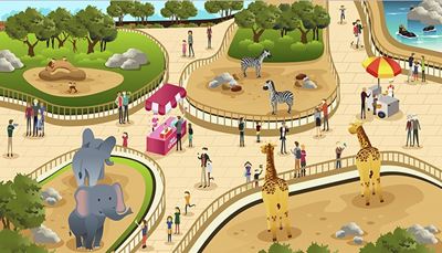 kerítés, elefántormány, állatkertek, korona, pavilon, látogatók, elefánt, napernyő, zsiráf, pár, zebra, szelfi