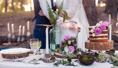 muschio, bicchiere, candela, matrimonio, strato, torta, fiori