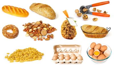 fruitsàécale, cacahuètes, jauned'œuf, coque, œuf, casse-noix, bagel, pain, dix, pâtes