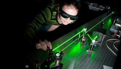 experiment, vetenskap, flicka, stråle, glasögon, lins, laser