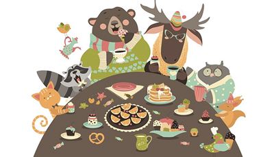 bretzel, pasteles, cupcake, crepe, mapache, ardilla, lechuza, alce, bombón, cola, gato, oso