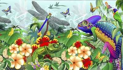 tropsko, kačjipastir, kameleon, papiga, ptiči, cvetje, oko, metulj