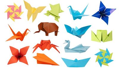 žába, letadlo, origami, jeřáb, labuť, motýl, člun, květina, slon, krab, papír