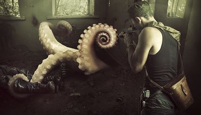 spirale, mitrailleuse, tentacule, attaque, semelle, ventouse, étui, monstre, soldat, sac