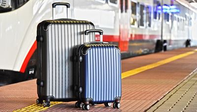 bagagli, maniglia, viaggio, piattaforma, valigia, linea, treno, ruota