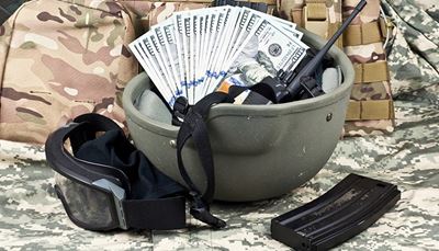bankbiljet, uitrusting, franklin, stofbril, magazijn, camouflage, antenne, dollars, honderd, helm
