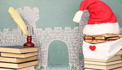 knjige, djedbožićnjak, mastionica, naočale, dvorac, toranj, srce, otvor, ploča, pero