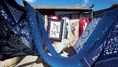 tecidos, borboleta, sombra, peixevoador, telhado, bambu, mulher, azul