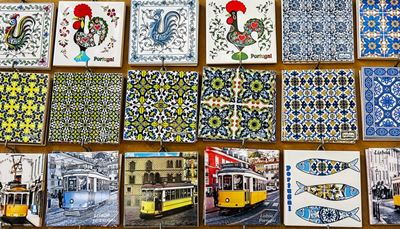 tranvía, souvenir, ornamento, portugal, anzuelo, azulejo, lisboa, cresta, pez, gallo