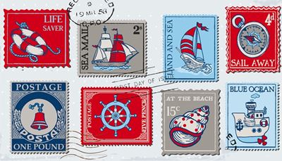 bel, reddingsboei, postzegel, zeilboot, dollar, stempel, schelp, wiel, datum, kompas, cent