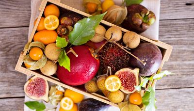 frugter, passionsfrugt, rambutan, småtomater, kumquat, tamarillo, mangostan, eksotisk, longan, figen
