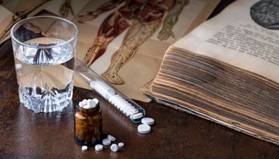 steklenička, tablete, ilustracija, anatomija, imenik, tekst, stran, kozarec, voda