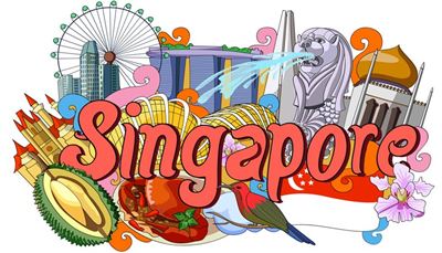 vėliava, liūtažuvė, nektarinukas, viešbutis, miestas, singapūras, orchidėja, fontanas, kupolas, durijus, krabas