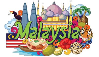 loďka, chlebovník, polmesiac, ibištek, malajzia, mešita, tiger, jedlo, palma, kupola, tukan