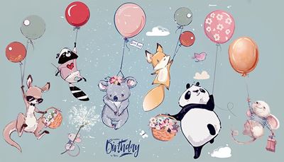 myš, narodeniny, medvčistotný, chvost, kytica, kengura, darček, vták, líška, balón, koala, panda