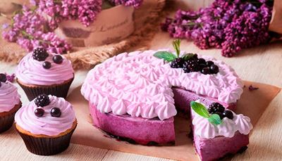 фиолетовый, суфле, торт, ежевика, кусочек, капкейк, бумага, крем, сирень