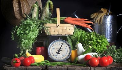 váha, hlávkovýšalát, paradajka, zelenéfazule, váhy, krhla, cukina, kukurica, košík, mrkva, vňať