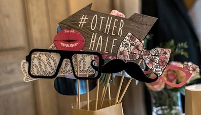 lips, inscription, glasses, bowtie, moustache, arrow, stick, flower, hashtag, tiara