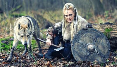 vlk, viking, listoví, štít, tlapa, sekera, kmen