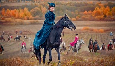 kôň, jazdkyňa, jeseň, šľachtičná, pole, hriva, lov, opraty, dáma