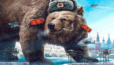 shouldermark, watchtower, helicopter, sovietunion, kremlin, trapperhat, fighter, wire, bear, tank, cigar