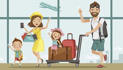 zaino, aeroplano, aeroporto, passaporto, carrello, padre, figlio, famiglia, valigia, mamma