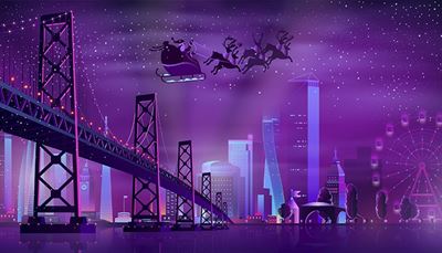 tiltas, apžvalgosratas, kalėdųsenelis, elnias, žvaigždės, dangoraižis, kalėdos, megapolis, rogės