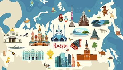 věž, samovar, mořskápanna, akordeon, katedrála, kreml, balalajka, bábuška, vrána, rusko, zvonek, ježek, liška