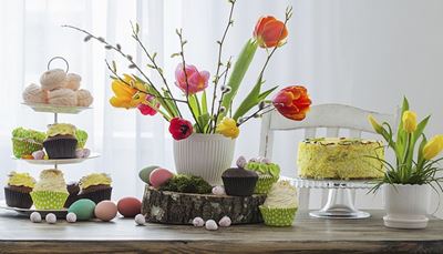 cupcake, écorce, chaton, supportagâteaux, présentoir, pâques, tulipe, gâteau, meringue, mousse, œufs