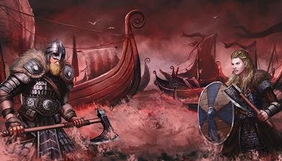 skjold, viking, rustning, kriger, sejl, flag, skib, kamp, økse