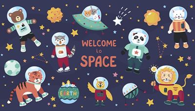 panda, spacesuit, satellite, space, earth, hornedowl, ufo, tiger, bear, sun, lion, cat