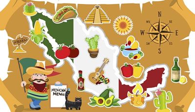 chrám, větrnárůžice, kukuřice, taco, avokádo, vlajka, ukazatel, kaktus, nachos, mexiko, kočka, mexičan