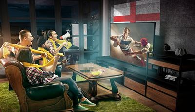 sofa, anschauen, megaphon, england, fans, teppich, rugby, freunde