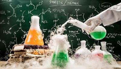 formule, laboratorium, vloeistof, bekerglas, reactie, rook, waterstof, zuurstof