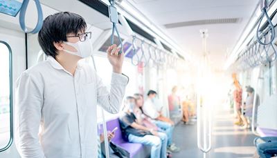 bărbat, balustradă, ventilație, pasageri, metrou, ochelari, cămașă, mască, buclă